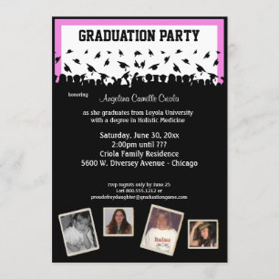 Pink And Black Silhouette Graduation Party Invitation