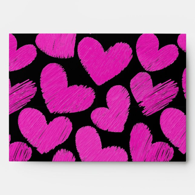 Pink and black sketchy hearts Envelope (Front)