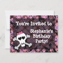 Pink and Black Skull Heart Party Invitations
