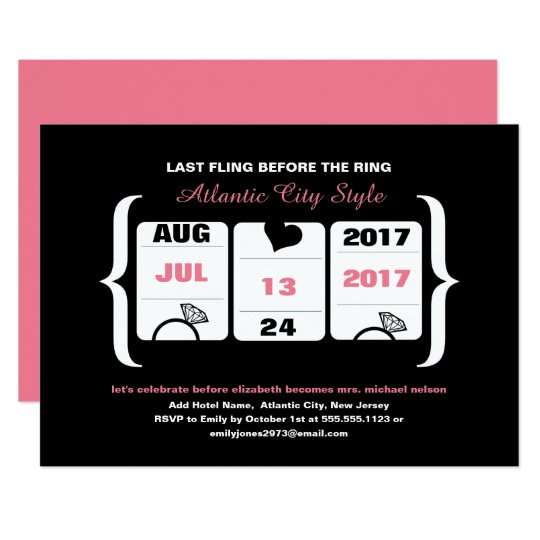 Pink and Black Slot Machine Bachelorette Card