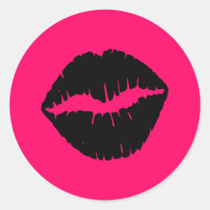 Pink and Black Smooch Classic Round Sticker