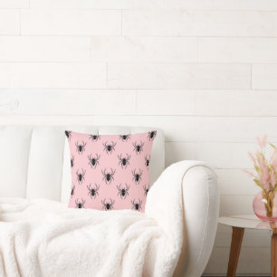 Pink and Black Spiders   Reversible Throw Pillow