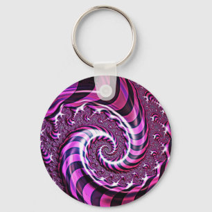 Pink and Black Spiral Illusion Button Key Ring