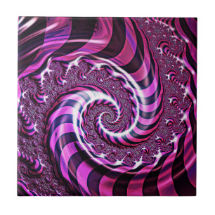 Pink and Black Spiral Illusion Ceramic Tile