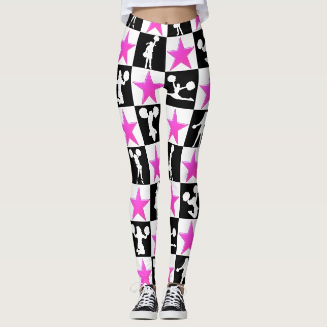 PINK AND BLACK STAR CHEERLEADER LEGGINGS (Front)