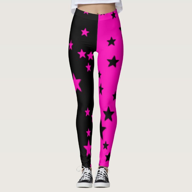 Pink And Black Star Leggings (Front)