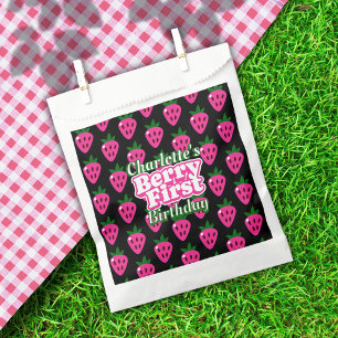 Pink and Black Strawberry Berry First Birthday Favour Bag