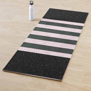 Pink And Black Striped With Glittery Border Yoga Mat