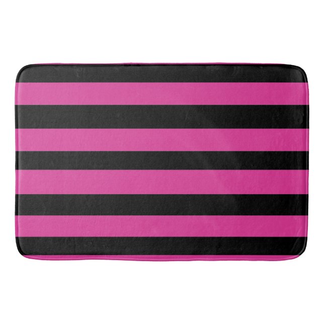 Pink and Black Stripes  Bath Mat (Front)
