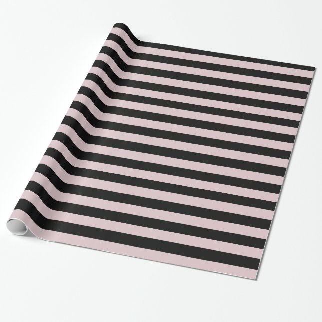 Pink and Black Stripes Wrapping Paper (Unrolled)
