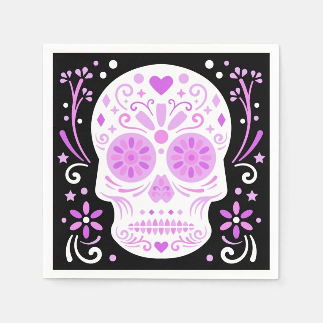 Pink and Black Sugar Skull Napkin (Front)