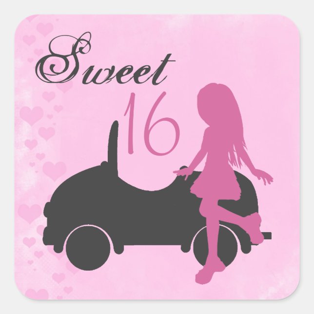 Pink and Black Sweet 16 Silhouette Stickers (Front)