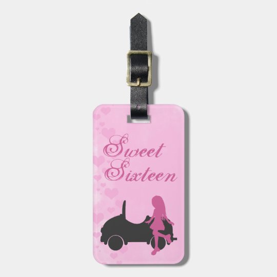 Pink and Black Sweet Sixteen Luggage Tag