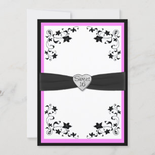 Pink and Black Sweet Sixteen Party Invitation