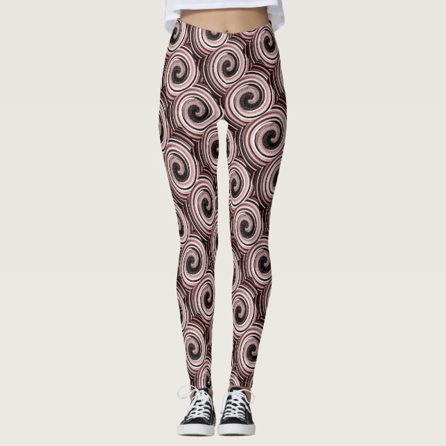 pink and black swirls modern contempory leggings (Front)