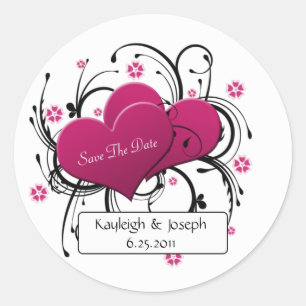 Pink and Black Swirls Save The Date Sticker
