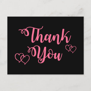 Pink and Black Thank You Hearts Wedding Party Postcard