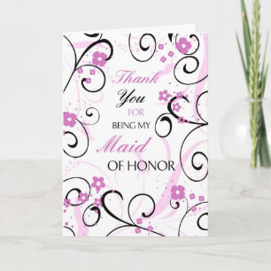 Pink and Black Thank You Maid of Honour Card