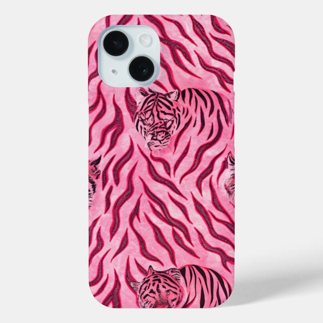 Pink and Black Tiger Print Pattern Case-Mate iPhone Case (Back)