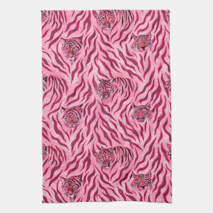 Pink and Black Tiger Print Pattern Kitchen Towel