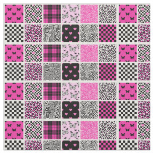 Pink and Black Trendy Boho Stipped Print Fabric