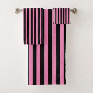 Pink and Black Vertical Stripes Bath Towel Set
