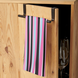 Pink and Black Vertical Stripes Kitchen Towel