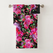 Pink And Black Watercolor Fuchsia Blooms