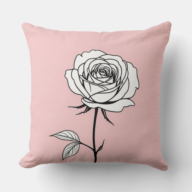Pink and black with stylized rose throw pillow (Front)
