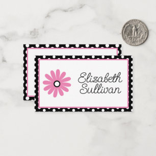 Pink and Black With White Polka Dots Personalized Card