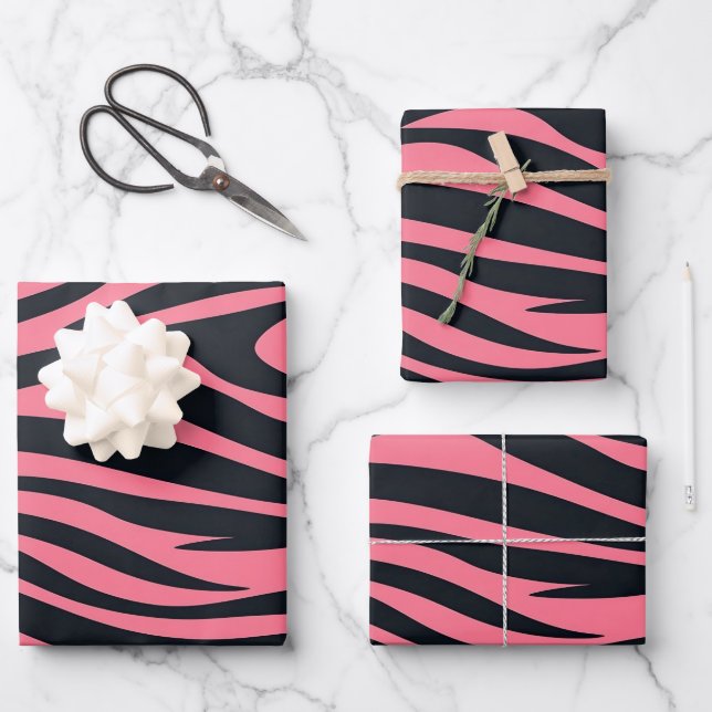 Pink and Black Zebra Animal Print  Wrapping Paper Sheet (Front)