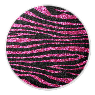 Pink and Black Zebra pattern (faux glitter) Ceramic Knob