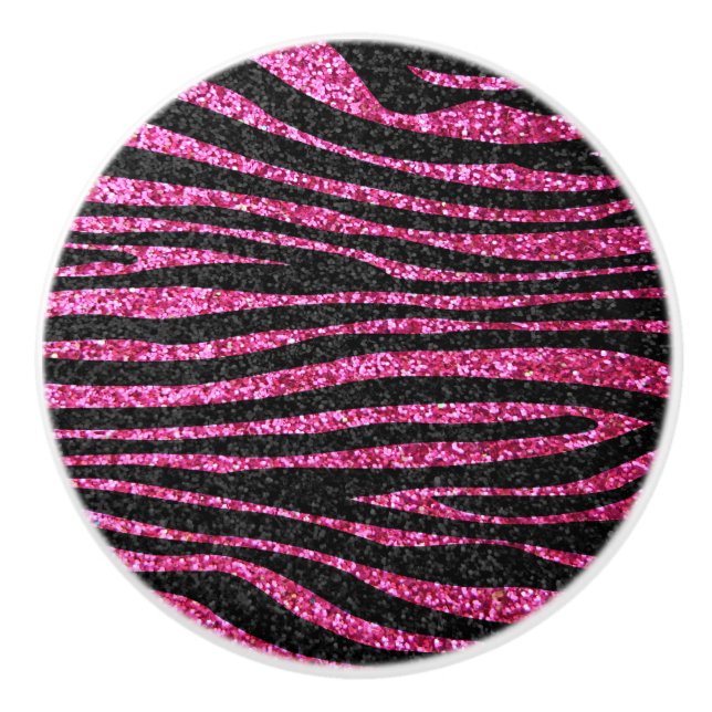 Pink and Black Zebra pattern (faux glitter) Ceramic Knob (Front)