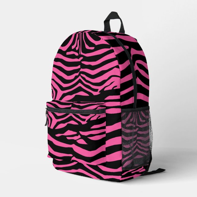 Pink and Black Zebra Pattern Printed Backpack (Back Corner Right)