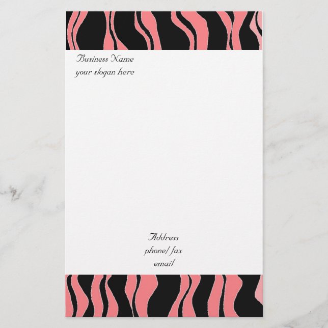 Pink and Black Zebra Pattern Stationery (Front)