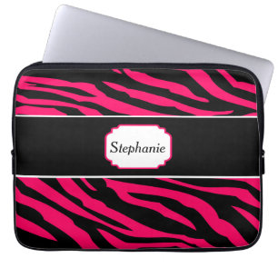 Pink and Black Zebra Personalized Laptop Sleeve
