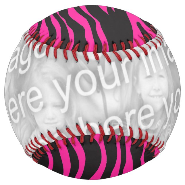 Pink and Black Zebra Print Add Your Own Photo Softball (Front)