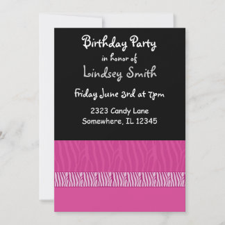 Pink and Black Zebra Print Birthday Invitation