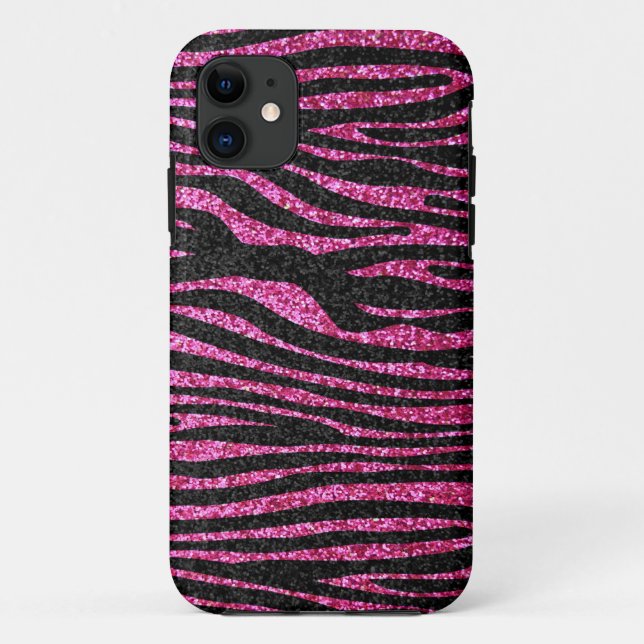 Pink and Black Zebra Print bling (faux glitter) Case-Mate iPhone Case (Back)