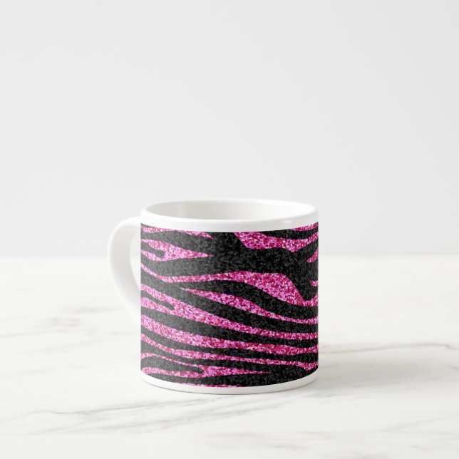 Pink and Black Zebra Print bling (faux glitter) Espresso Cup (Front Left)