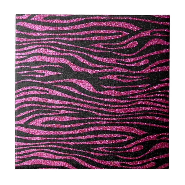 Pink and Black Zebra Print bling (faux glitter) Tile (Front)
