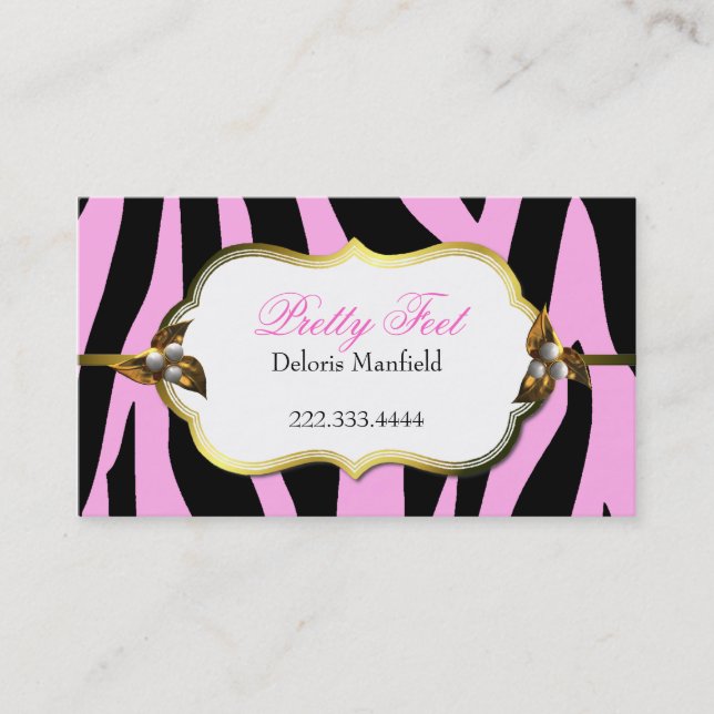 Pink and Black Zebra Print Business Card (Front)
