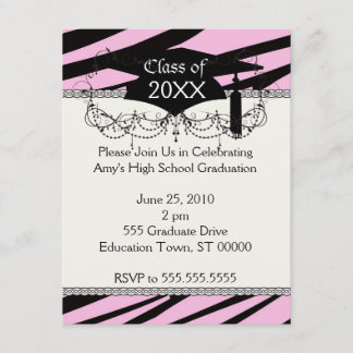 pink and black zebra print graduation invitation