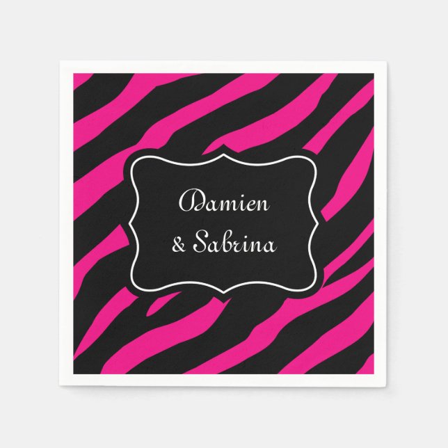 Pink and black zebra print napkins | personalized (Front)