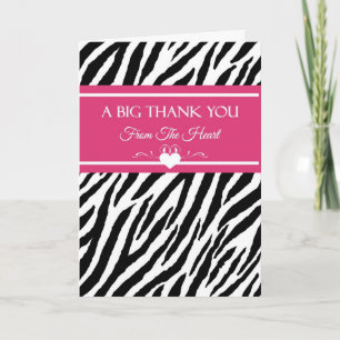 Pink and Black Zebra Print Thank You From Heart Card