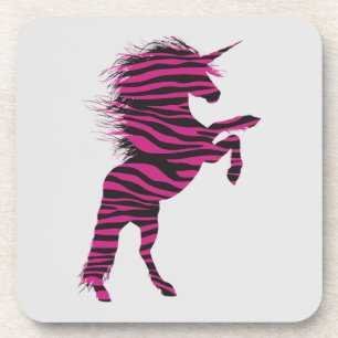 Pink and Black Zebra Print Unicorn Coaster
