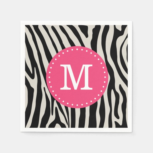 Pink and Black Zebra Stripe Custom Monogram Napkin (Front)