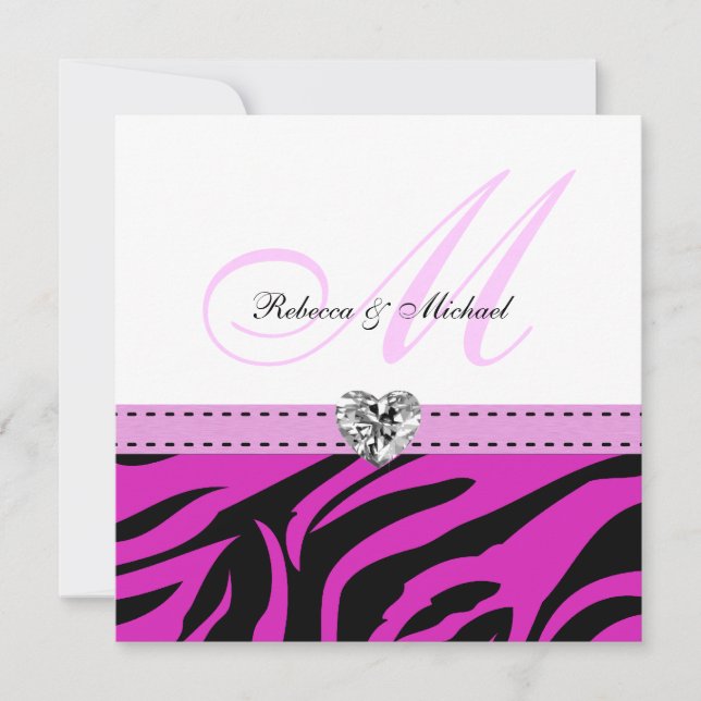 Pink and Black Zebra Stripes Wedding Invitations (Front)