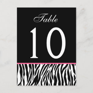 Pink and Black Zebra Wedding Table Number Card