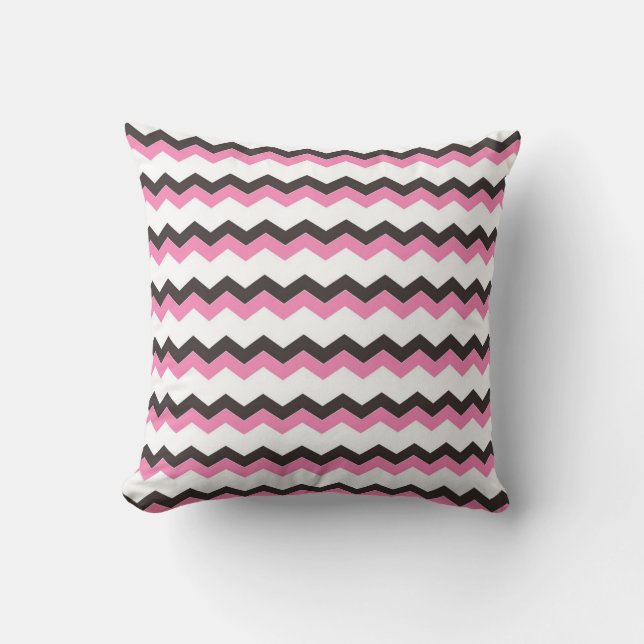 Pink and Black Zig Zag Throw Pillow (Front)